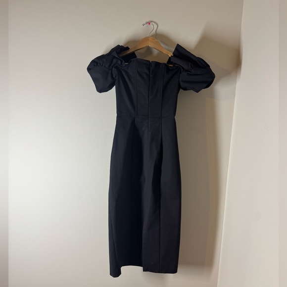 & Other Stories Black Ruffle Off the Shoulder Women’s Midi Dress Sz. 4 - Picture 6 of 8